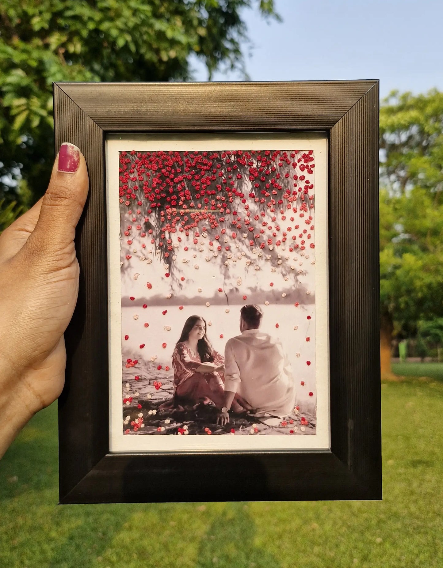 Personalized Embroidery Photo Frame | Handmade Floral Hoop Wall Art Gift