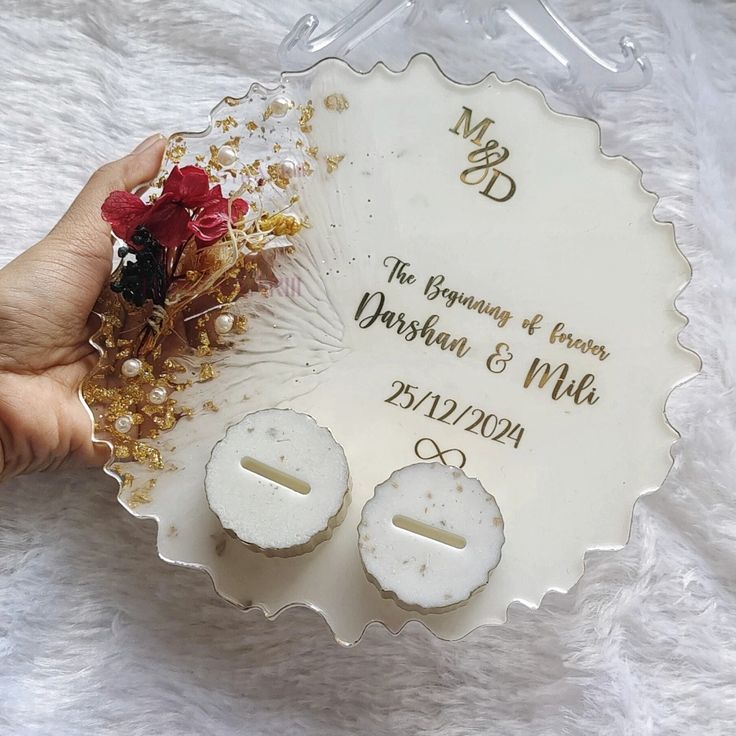 Personalized Resin Wedding Ring Holder Tray | Custom Couple Names Engagement Gift