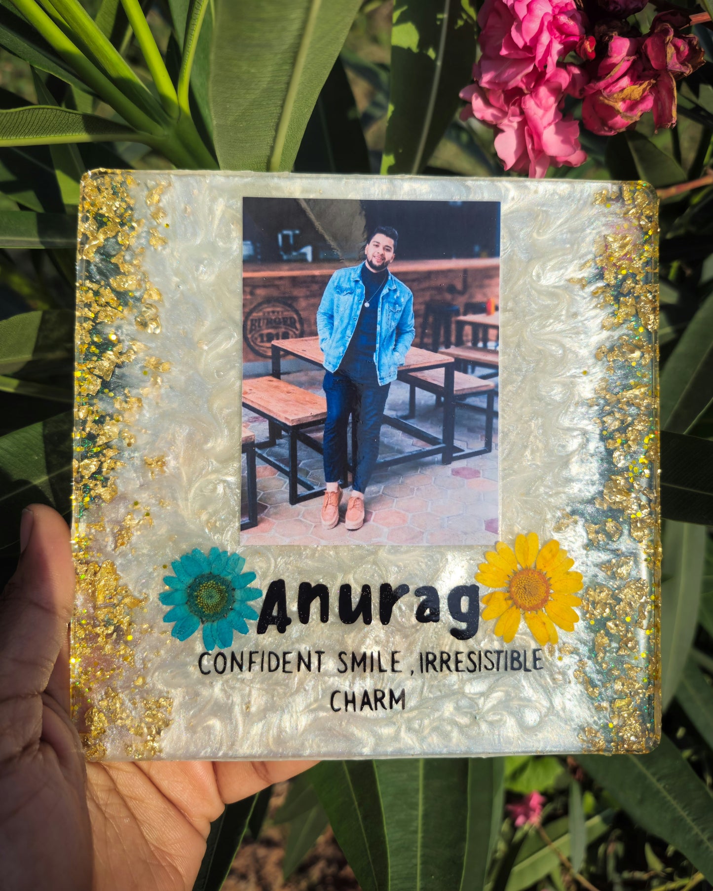 Square Resin Photo Frame For Name, Quote