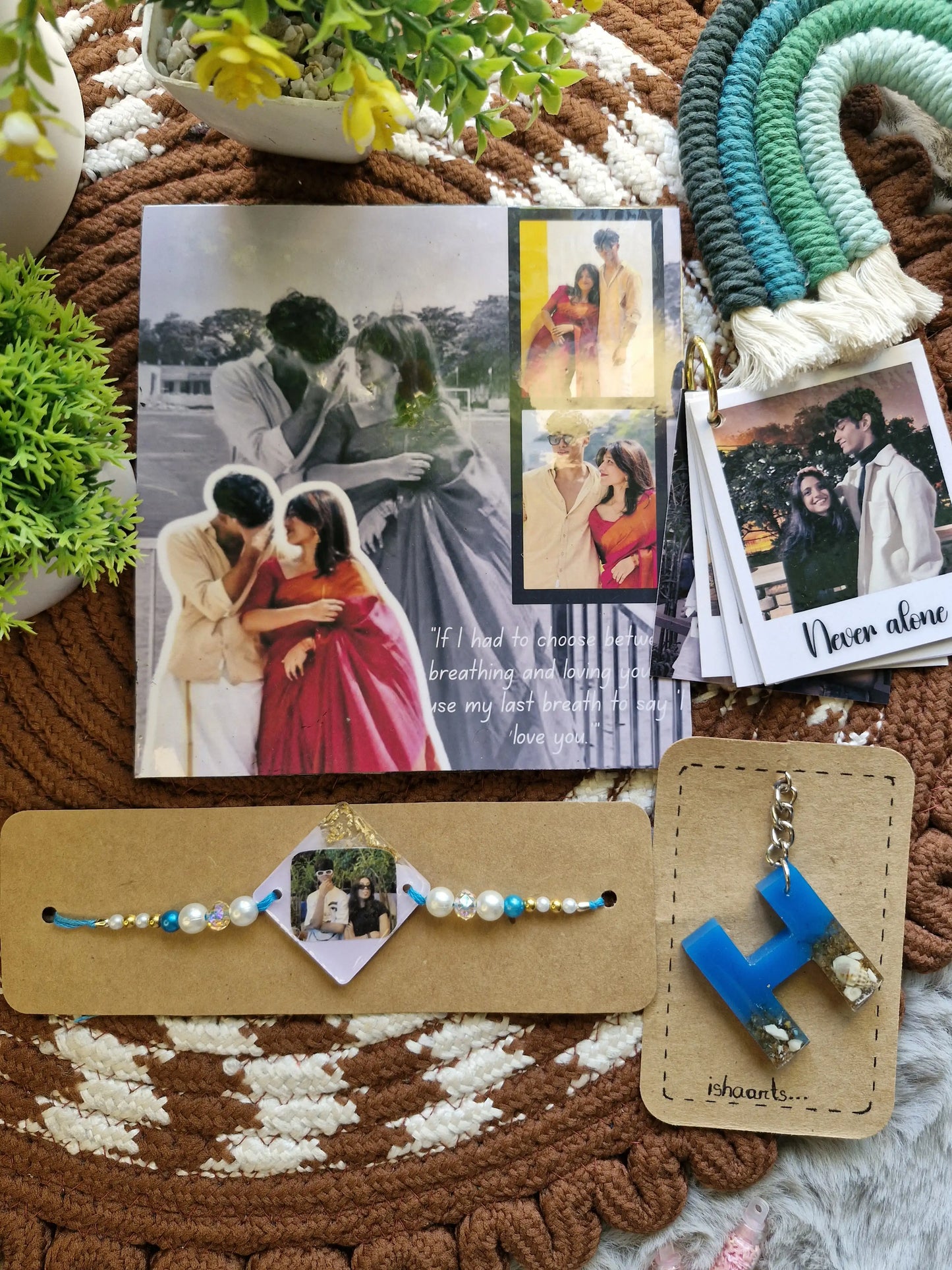 Personalized Rakhi Gift Hamper | Photo Collage Keychain Album Set for Brother