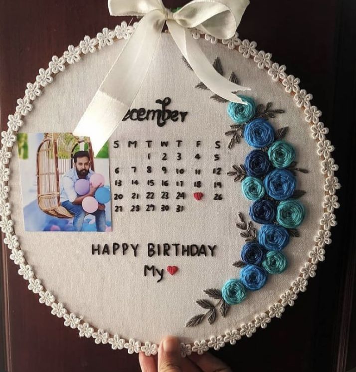 Personalized Calendar Embroidery Hoop with Photo | Custom Date Keepsake