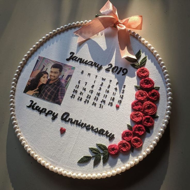 Personalized Calendar Embroidery Hoop with Photo | Custom Date Keepsake