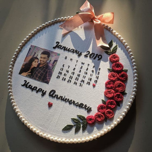 Personalized Calendar Embroidery Hoop with Photo | Custom Date Keepsake
