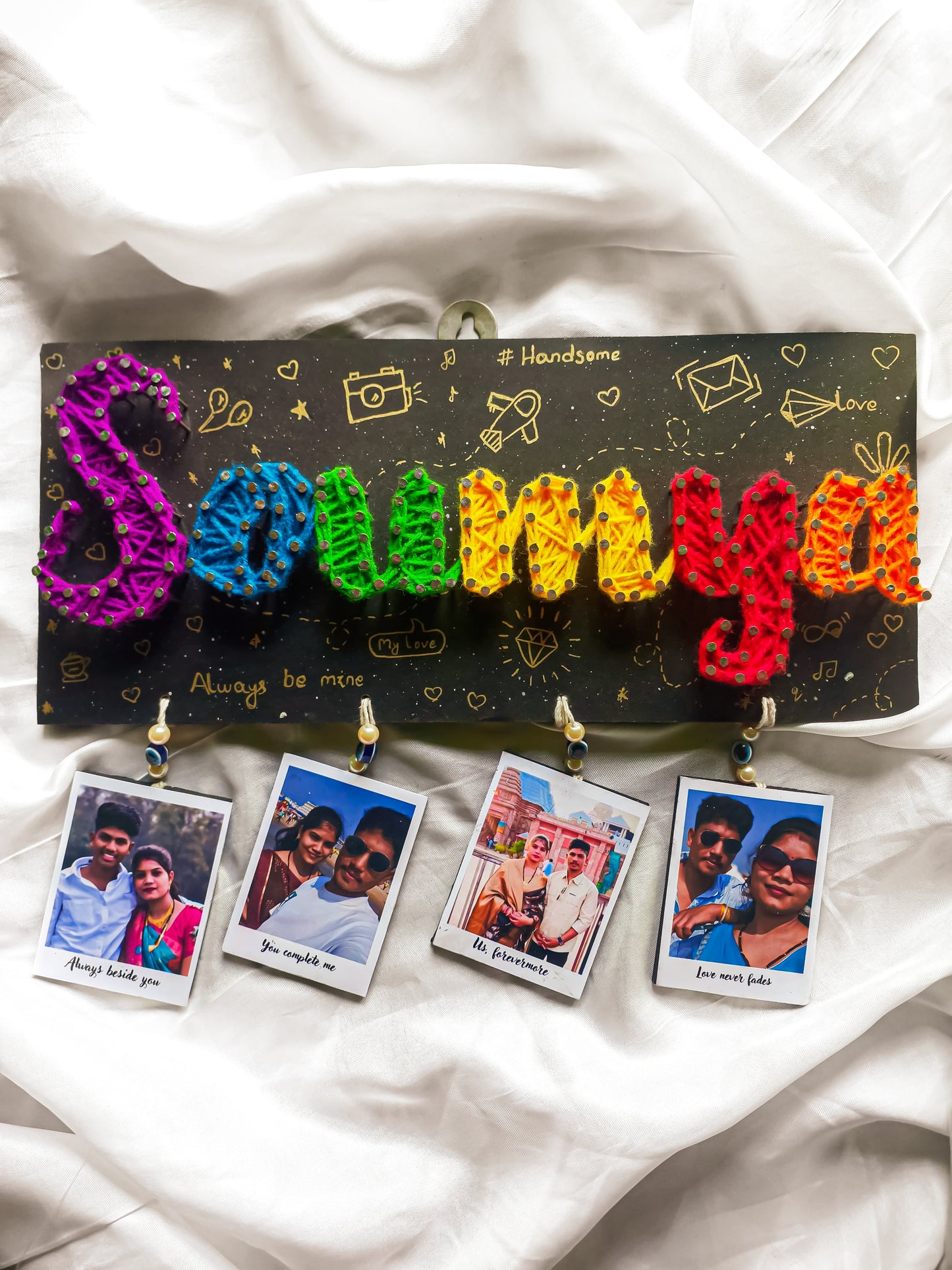 String Art Name Sign with Hanging Photos