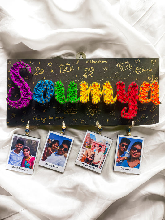 String Art Name Sign with Hanging Photos