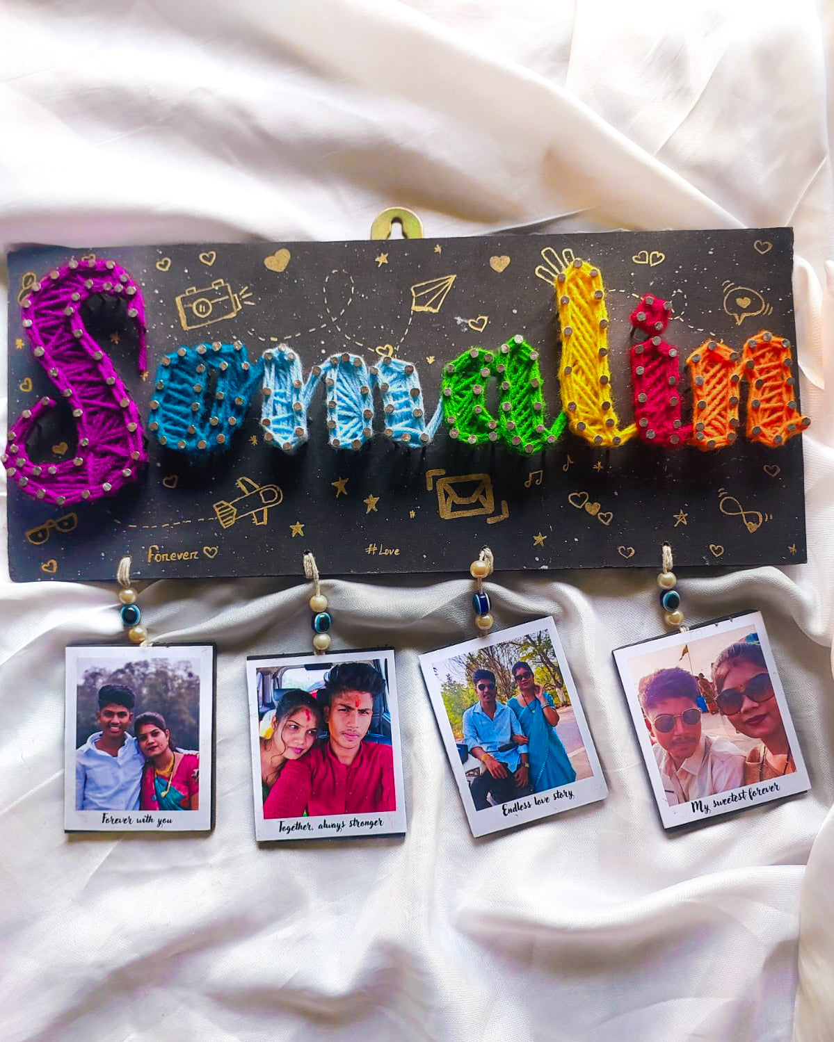 String Art Name Sign with Hanging Photos