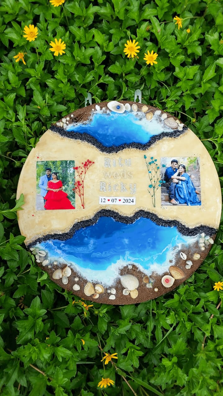 Personalized Beach Resin Photo Frame | Custom Coastal Wedding Gift