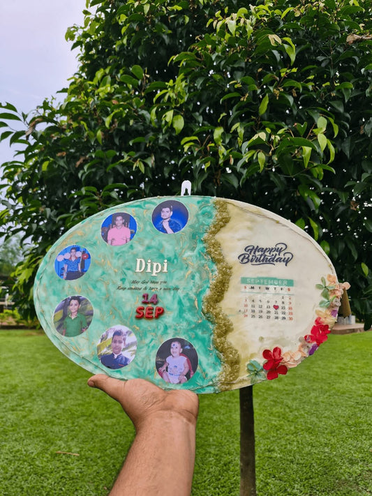 Personalized Oval Resin Photo Calendar Frame | Custom Date Keepsake Gift