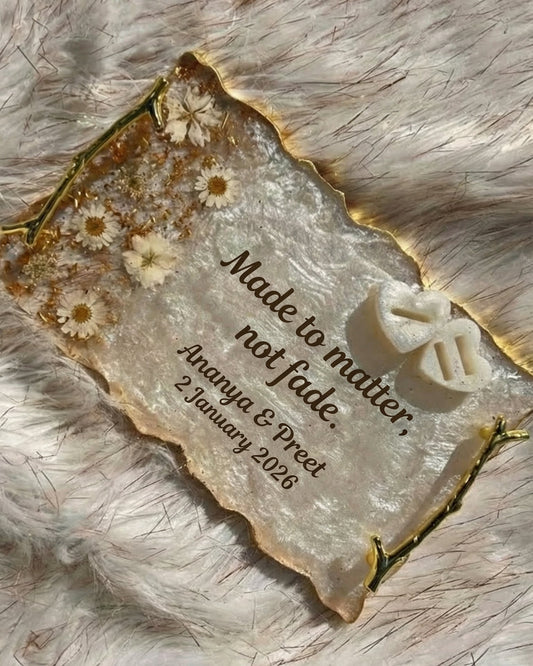 Personalized Resin Engagement Ring Platter | Custom Blue Gold Wedding Thali