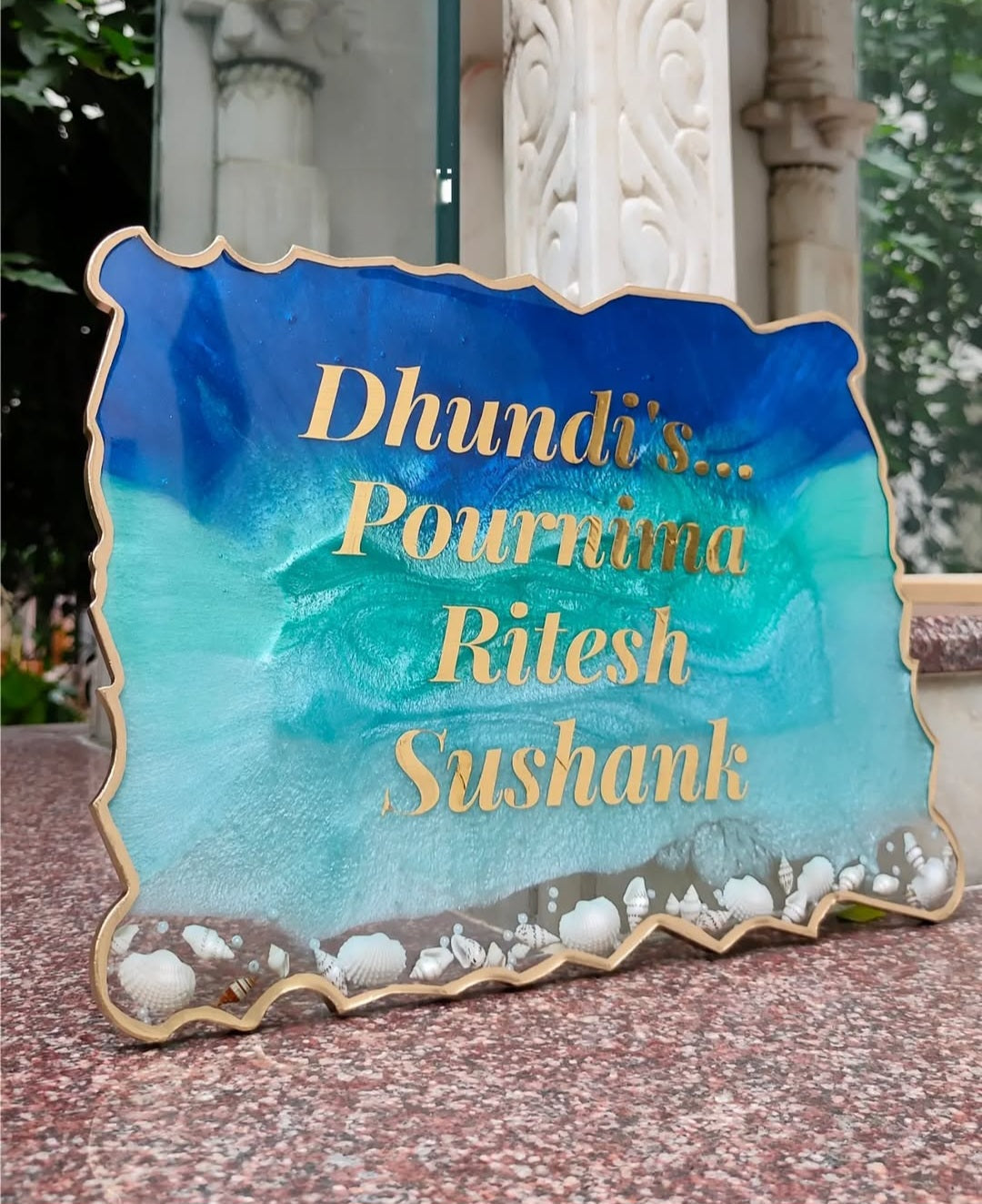 Personalized Ocean Theme Resin Nameplate | Custom Family Names Beach Décor