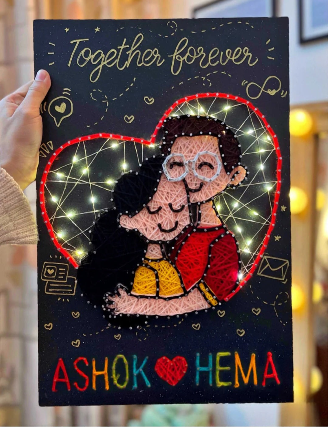 Personalized Couple String Art with LED Lights | Custom Name Photo Art Frame