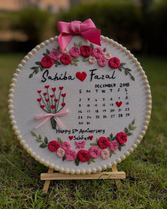 Personalized Calendar Embroidery Hoop | Custom Date & Name Keepsake